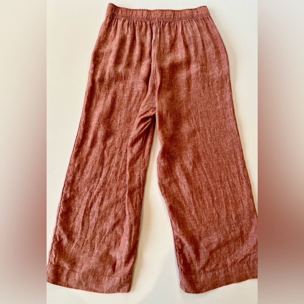 Tahari 100% Linen High Waist Wide Leg Pants Rust Terracotta Chili Flowy - Picture 9 of 11